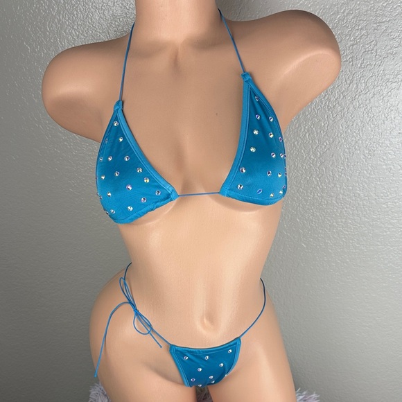 NEW Blue Bling Simple Stripper Exotic Pole Dancer Outfit Set OS - Picture 1 of 4